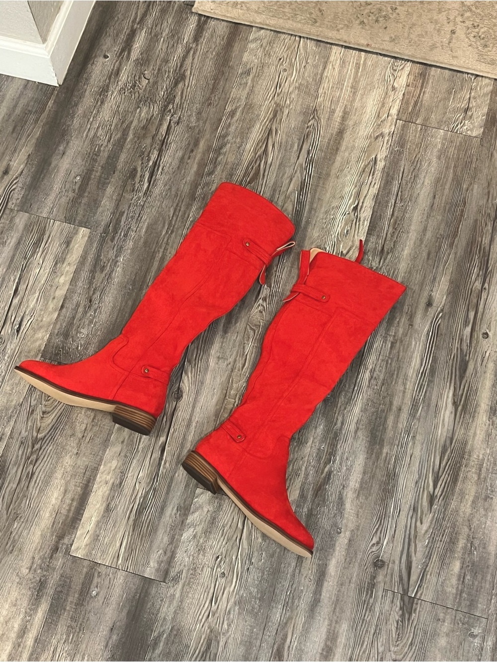 FSJ Red Over-the-Knee Suede Boots for Women